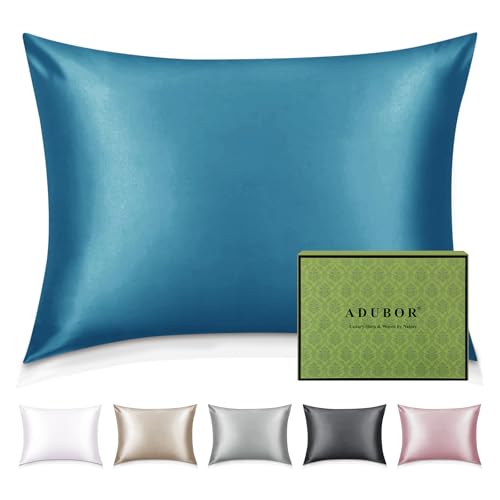 Adubor 100% Silk Pillowcase - Mulberry Silk Pillow Cases, 23 Momme 6A Grade Fibers, Silk Pillow Case for Hair and Skin Health, with Hidden Zipper (Standard 20''×26'', Peacock Blue)