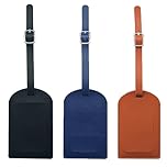 3 Pcs Luggage Tags for Suitcases,Shunshi PU Leather Cruise Luggage Labels with Name Card & Adjustable Strap, Waterproof & Privacy Protection Suitcase Identifier Tags for Travel (Black/Blue/Brown)