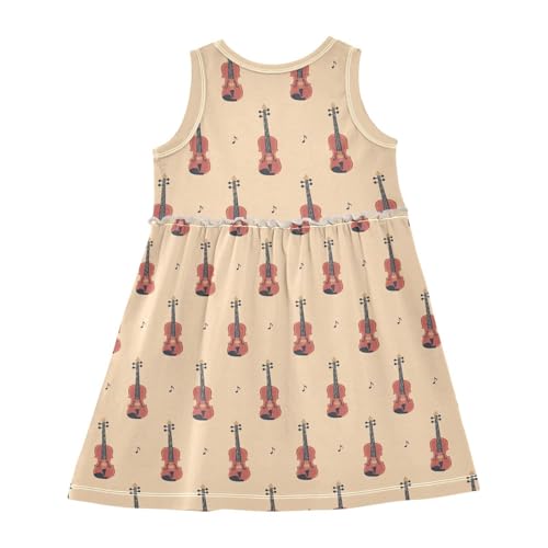 Retro Music Notes Violin Girls Casual Dress Cotton Summer Clothes for Kids 2T-8Y2