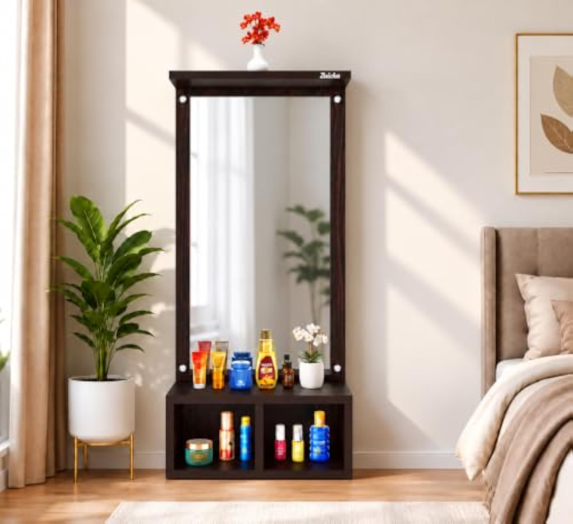 Wooden Dressing with Storage Shelf for Bedroom, Modern Vanity