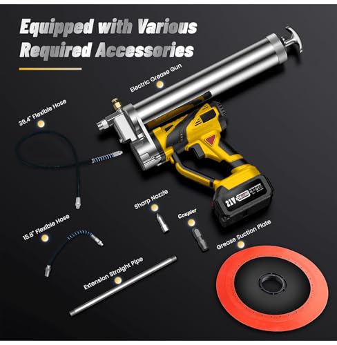 NAOKEV Lithium Battery Grease Gun Cordless Suitable for Dewalt 20V Max Battery (NO Battery) with 18” Spring Flex Hose, 10000 PSI High Pressure Quick Release Grease (for DeWalt Battery) 5 NAOKEV Lithium Battery Grease Gun Cordless Suitable for Dewalt 20V Max Battery (NO Battery) with 18” Spring Flex Hose, 10000 PSI High Pressure Quick Release Grease (for DeWalt Battery) - Image 5