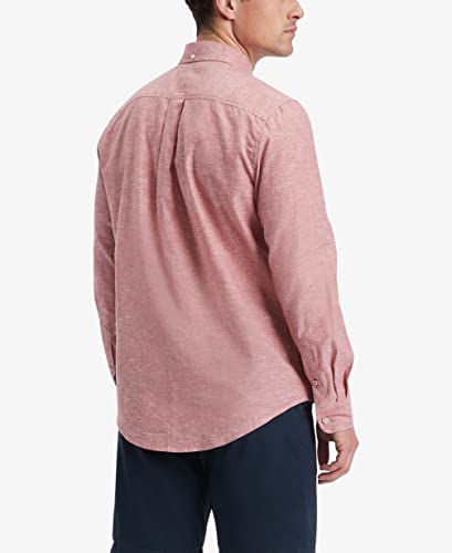Tommy Hilfiger Men's Long Sleeve Linen Blend Shirt, Regular Fit, Red Fascination, Xx-Large #TOP1
