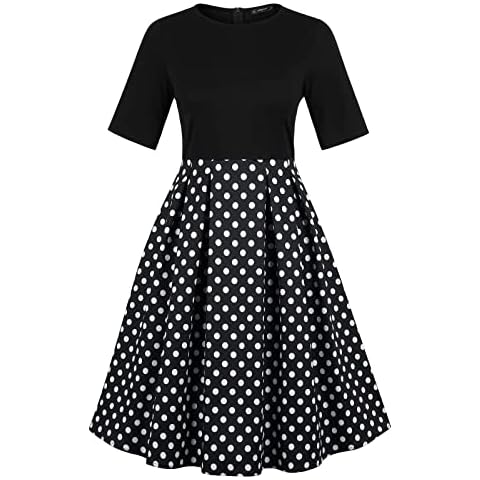Enmain Dresses for Women Vintage 1950s Dress UK Rockabilly 50s Womens Swing Dress Ladies Black Polka Dot Dresses for Christmas Cocktail Party,Black,XL Cover