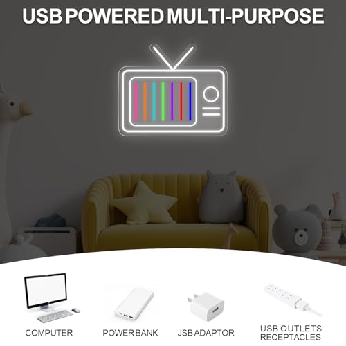 Image of Retro TV Led Neon Sign - Vintage Old TV Set with TV Interference No Signal - Perfect Wall Decor for your 90s Theme Party, 13 inchx15.2 inch