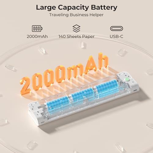 MUNBYN Impressoras portáteis sem fio para viagens ITP02, impressora portátil Bluetooth, suporta 21,6