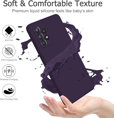Image of DIZORO Liquid Silicone Case with Microfiber Coushioning Compatible for Samsung Galaxy A72 Shockproof Slim Back Cover, Gel Rubber Full Body Protection (Deep Purple)
