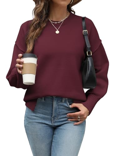 Sweaters for Women Oversized Sweater Early Fall Fashion 2025 Long Sleeve Shirts Womens Tops Trendy Sweatshirt Christmas Outfits Old Money Anthropologie Clothes Winter Clothing Wine Red XL3