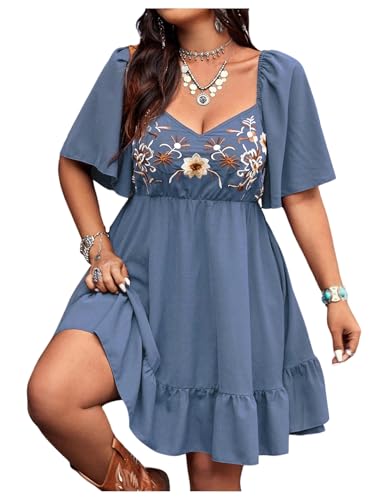Image of BEAUDRM Women's Plus Size Western Cowgirl Dress Floral Boho Country Flowy Causal Spring Mini Dress Summer Vacation Outfits