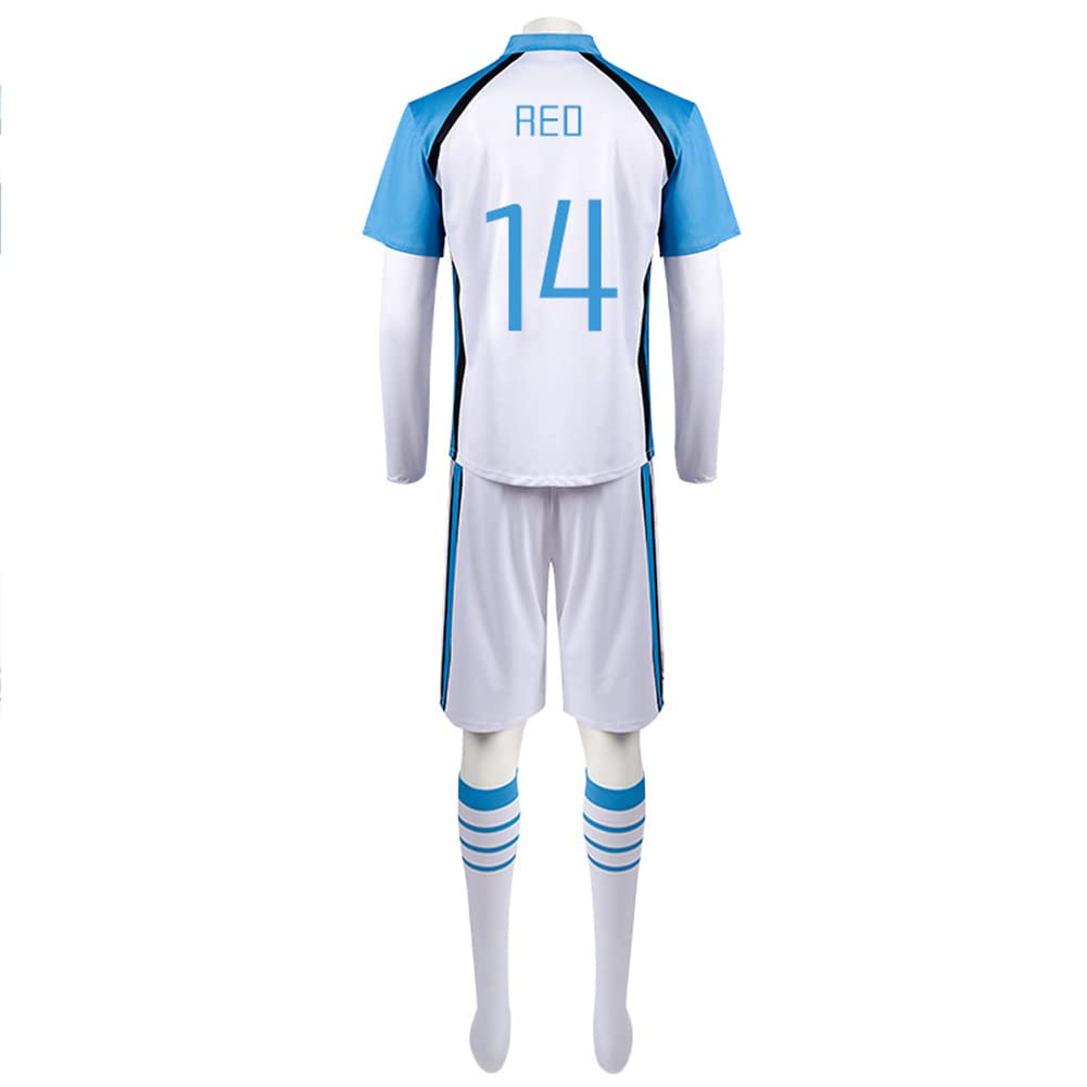 Zhongkaihua Nagi Cosplay Football Outfit Reo Mikage Jersey Football Sport Training Suits Sportswear Shorts Kits and Socks for Halloween Role Play Costume Full Sets