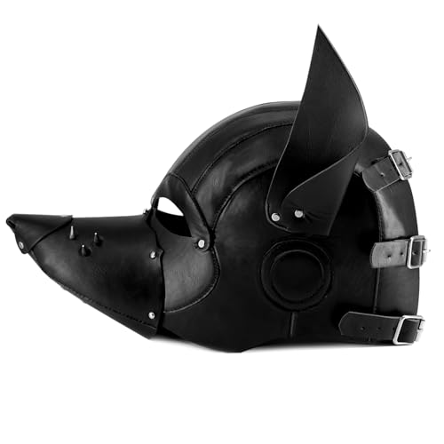 ZZRBVFH Leather Puppy Hood Face Muzzle Dog Removable Full Face Pup Mask (Black, Adjustable)