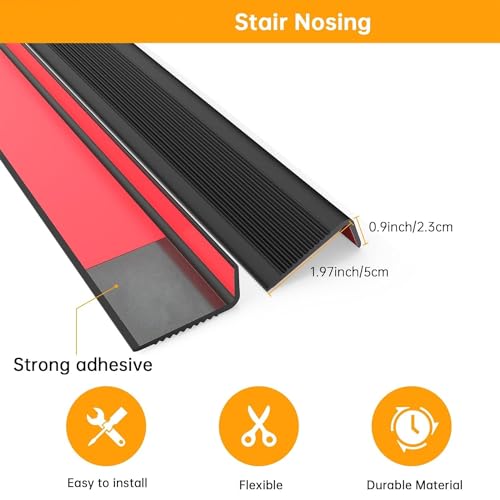 Image of Stair Tread Edge Protectors Adhesive Stair Strip Wide Side Design Non-Slip, Sunscreen, Waterproof, Antifreeze, Wear-Resistant L Shap - (Black Pack-2)