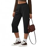 YooAurvox Girls' Capri Pants with Pocket Pull on Wide Leg Cropped Sweatpant Teen Summer Loose Fit 3/4 Bottom 5-14 Years(Black,13-14 Years)