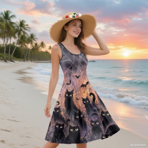 Image of Renewold Women's Sleeveless Tank Dress with Pockets, Casual Scoop Neck A-Line Sundress for Summer, Travel and Vacation
