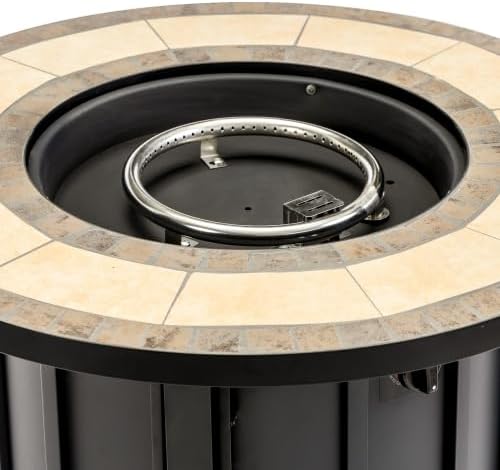 30" Propane Gas Fire Pit Table, 50000 BTU Round Steel Fire Pit with Mosaic Ceramic Tabletop for Outside Patio Deck Garden Backyard- Black