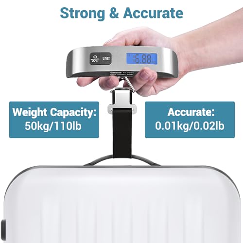 Luggage Scale, Dr.meter Travel Essentials Backlight LCD Display 110lb/50kg Luggage Weight Scale for Travel Accessories Portable Handheld Scale with Rubber Paint, Temperature Sensor, Battery Included