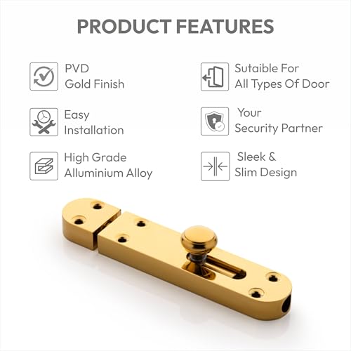 Image of 2 Piece Baby Latch for Bathroom /PVD Gold Latch Lock for Main Door /Door Lock Latch for Home /Bedroom /Office & Door Stopper (PVD Gold, Pack of 2)