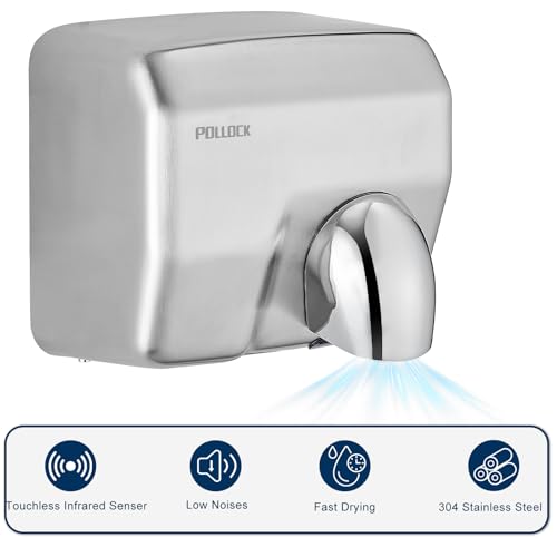 Commercial Hand Dryer Wall Mounted, Stainless Steel Electric Hand Dryer for Bathroom,1600 W Automatic High Speed Warm Wind Hand Blower, 110V Plug in, 8-10s Second Dry, for Industry Business Restrooms - Thumbnail 3
