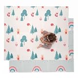 JumpOff Jo Foldable Foam Play Mat – Large Waterproof Baby & Toddler Activity Floor Mat, Double-Sided 70 x 59 Inch Play Surface - Woodland Rainbow