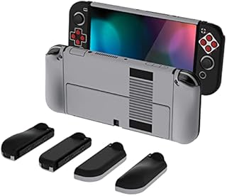 PlayVital Etui Ochronny do Nintendo Switch OLED,Case Hard Shell do Switch OLED Joycon,AlterGrips Dokowalna Futerał do Switch OLED,Protective Cover z Kciuka Caps&Caps Przycisków-Klasyka Stylu SNES EU