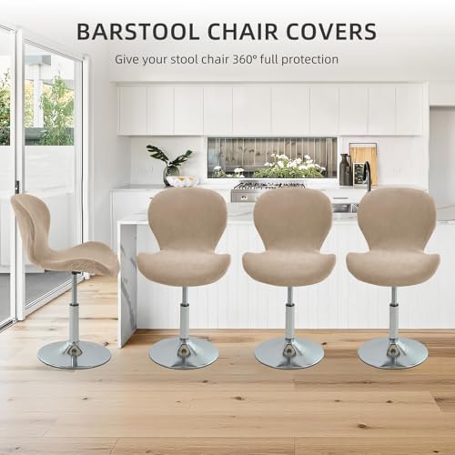 Image of Gollense Bar Stool Covers with Backs, Set of 4 Stretch Jacquard Barstool Seat Covers, Washable Swivel Pub Counter Height Chair Slipcover Protector for Home Kitchen Cafe (Velvet-Camel)