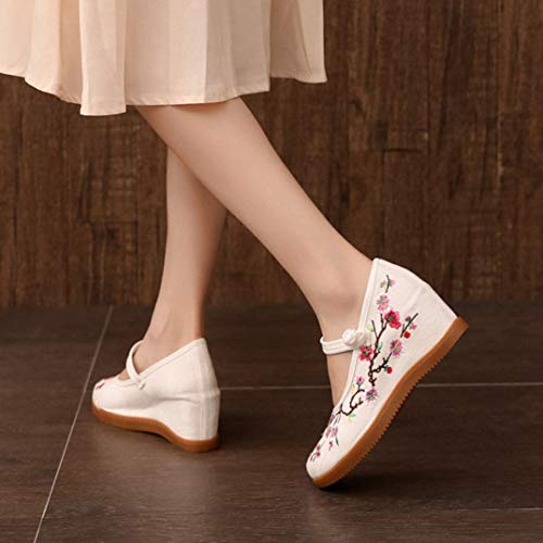 Scarpe con Zeppa da Donna Plum Blossom Ricamo