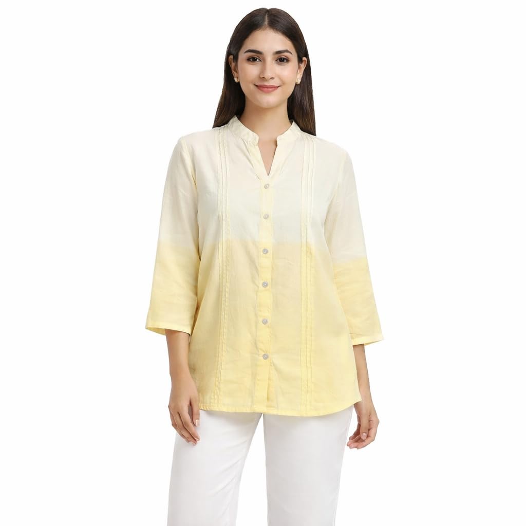 DESIGNALLY Women's Cotton Linen Short Kurti Top | Mandarin Collar 3/4 Sleeve Button-Down Tunic | Casual Office Wear Summer... - Review, Price and Buying Guide