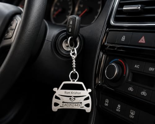 Image of Personalized Stainless Steel Key Chain /Key Ring | Durable, Compatible with All Models | Customized Car Number Plate | Ideal Gift for Him (Silver)