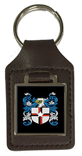 Porte-clés en cuir Rann Family blason gravé pour trousseau maison et voyage