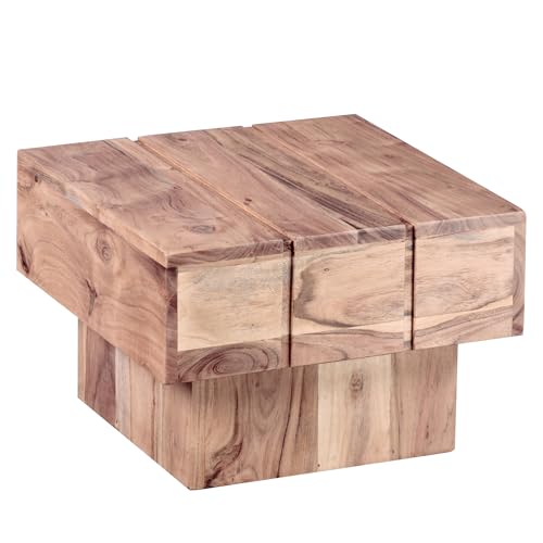 FineBuy Table d'appoint Bois Massif Acacia 44 x 30 x 44 cm Table Basse Salon | Bout de canapé est - Table de téléphone - Table en Bois carré