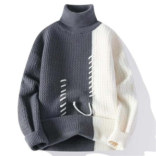 Men's Loose Turtleneck Knit Sweater Casual Warm Patchwork Pullover Streetwear Jumper4