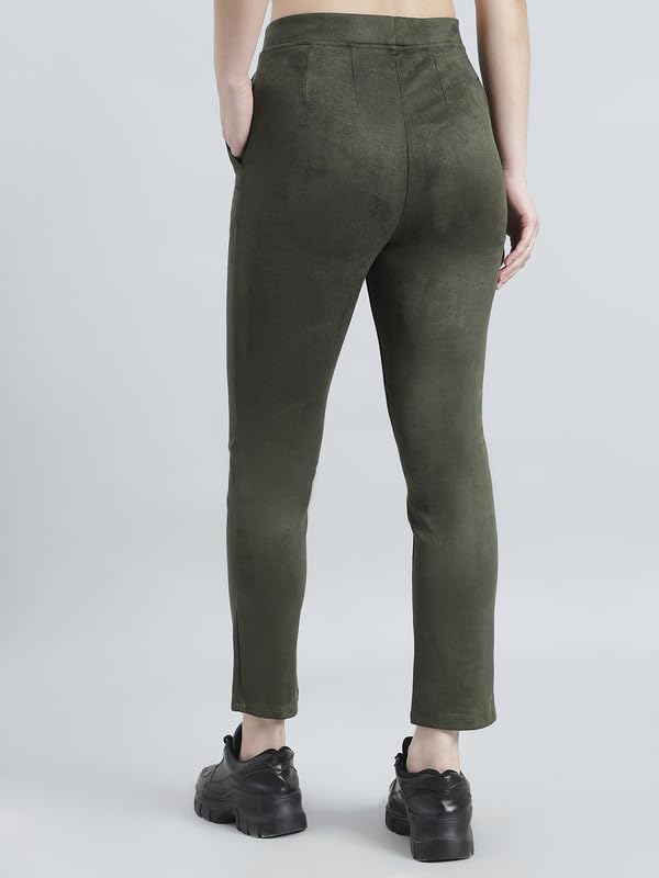 Image of GO COLORS Women Solid Mid Rise Suede Treggings