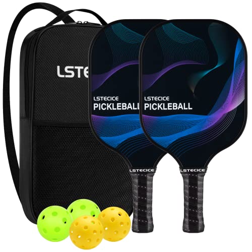 LSTECICE Pickleball Paddles, Carbon Fiber Surface Pickleball Set of 2 with 2 Pickle Ball Rackets, 4 Pickleballs and 1 Pickle Ball Bag