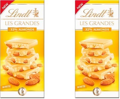 Lindt Les Grandes White Chocolate Bar With Sweet Caramelized Almond Pieces - a luxury chocolate bar, 150 g (Pack of 2)