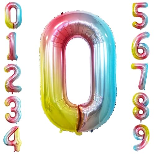 GOER 2 Pcs 42 Inch Rainbow Foil Balloons Number 0 for 10th 20th 30th 40th 50th 60th 70th 80th 90th 100th Birthday Party Supplies Anniversary Decorations