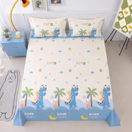 Image of Filymore Kids Double Bedsheet with 2 Pillow Covers | Crocodile Printed Bed Sheet for Double Bed | 240 TC Soft Microfiber Bedding Set | 90 x 90 Inch Bedspread | Blue & White