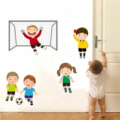 Rawpockets Decal ' Kids Play Football ' (Material - PVC Vinyl Matte Finish, Wall Coverage Area - Height 80cm X Width 100cm) (Pack of 1) Wall Sticker