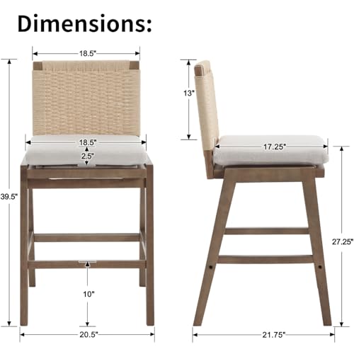 LukeAlon-Woven-Linen-Counter-Stools-Set-of-4-2725-Seat-Height-Low-Bar-Stools-with-Solid-Wood-Legs-Mid-Century-Kitchen-Stools-Square-Rope-Back-Pub-Stools-with-Footrest-Indoor-Beige LukeAlon Woven Linen Counter Stools Set of 4 2725 Seat Height Low Bar Stools with Solid Wood Legs Mid Century Kitchen Stools Square Rope Back Pub Stools with Footrest Indoor Beige