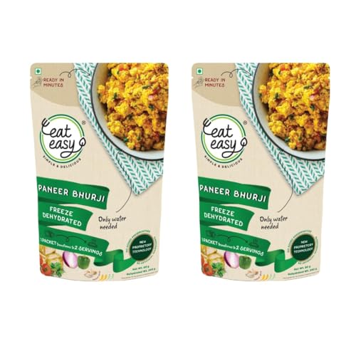 Image of Eat Easy Ready To Eat Paneer Bhurji- 80g (Pack of 2) After Preparation 240g | Just Add Hot Water & Cook | Freeze Dried Protein Rich Paneer, Instant Sabzi for Travelers, Campers, International Food