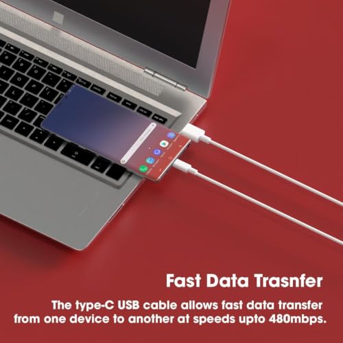 Image of Type-C Charging Cable White, USB to USB-C Fast Charging Cord, Data Sync Cable for Samsung, Android Smartphones, Tablets & Type-C Devices, Durable Long Charging Wire
