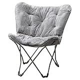 Faux Fur Butterfly Chair, Suitable for Families of All Ages, Gray.