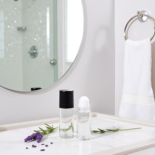 Pchnfei Lot de 2 flacons roulants vides en verre noir transparent pour huiles essentielles avec entonnoir rechargeable (30 ml) – vue 9