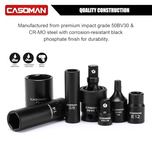 Image of CASOMAN 153-Piece 1 /4 inch & 3 /8 inch & 1 /2 inch Drive Master Impact Socket Set with Case, Professional Standard and Deep Socket Tool Set, 6 Point, SAE and Metric Sizes