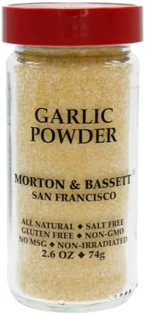 Morton & Bassett Garlic Powder, 2.6oz – Salt-Free, Non-GMO, Spice for All Purpose Cooking