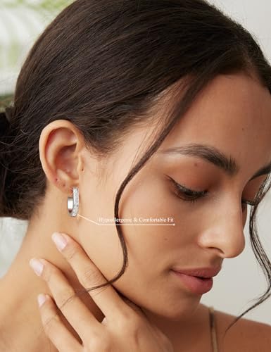 Hoop Earrings for Women & Men 316L Surgical Stainless Steel Huggie Earrings with Sparkling Cubic Zirconia Huggie Hoop Earrings - Hypoallergenic CZ Earrings,Trendy Tiny Hoops for Cartilage & Lobe.2