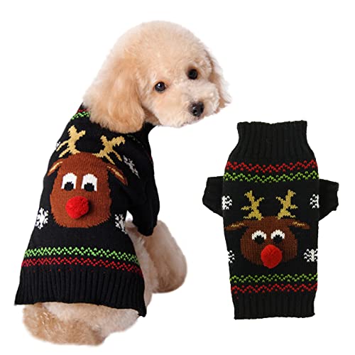 Suéter de Navidad para perro con diseño de reno negro XXS