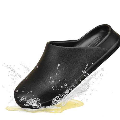 RenDiuJups Zapatos de Chef hombre Antideslizante Impermeables Antideslizantes Mujer - Zapatos Trabajo Cocina Slip-On, Cómodos e Higiénicos para Cocineros, Camareros, Restaurante(Black,42/43)