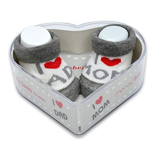 Newborn Cute Baby Socks 0-3 Months Perfect New Baby Gift Set for Babyshowers (Grey - I Love You Dad & Mom)