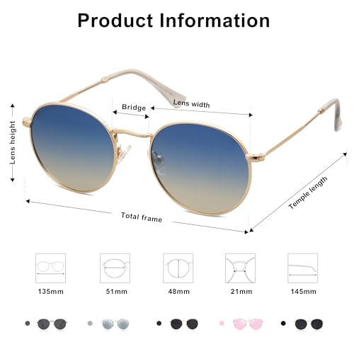 Image of SOJOS Small Round Polarized Sunglasses for Women Men Classic Vintage Shades | Lightweight Stainless Steel Frame UV400 Sun Protection Adjustable Nose Pads SJ1014