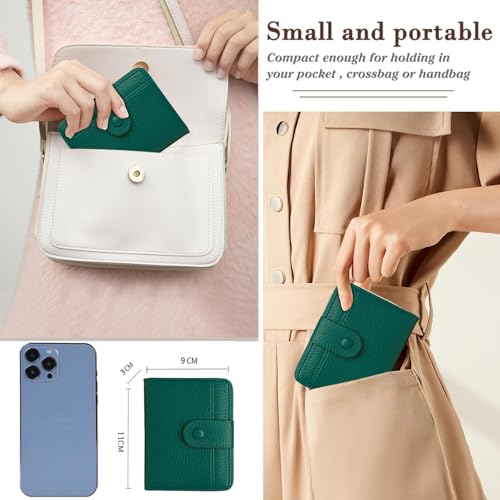 Women's Small Soft Leather Purse Small Purse Women's Mini Purse with Large Zip Coin Compartment, Deep Green3