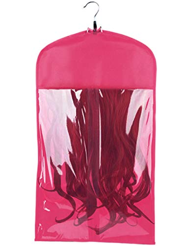 Wig Storage Bag and Hanger Hair Extension Wigs Stand Storage Case with Zipper, Rose